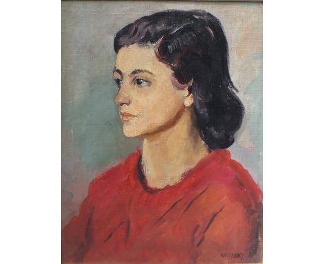 PHILIP NAVIASKY (1894-1982). A head and shoulder portrait study of a young woman, signed lower right, oil on canvas laid on b
