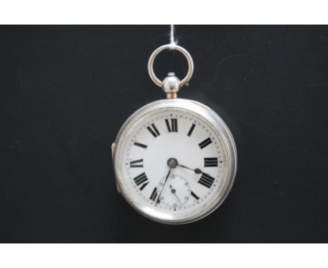 A SILVER OPEN FACED MANUAL WIND POCKET WATCH - BIRMINGHAM 1906, Dia 5.25 cm