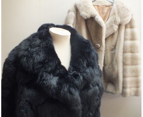 A VINTAGE TISSAVEL CREAM FAUX FUR JACKET, together with a vintage black coney fur jacket (2)