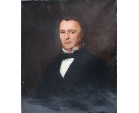 A 19TH CENTURY PORTRAIT STUDY OF A VICTORIAN GENTLEMAN, unsigned, oil on canvas relined, unframed, 51 x 44 cm