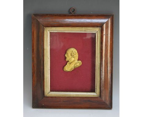 A GILT METAL PORTRAIT OF A GENTLEMAN, in a rosewood frame, W 21.5 cm