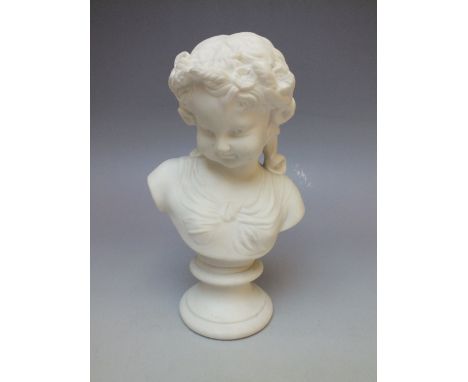 A PARIAN PORTRAIT BUST 'SUMMER', raised on circular plinth, H 20 cm