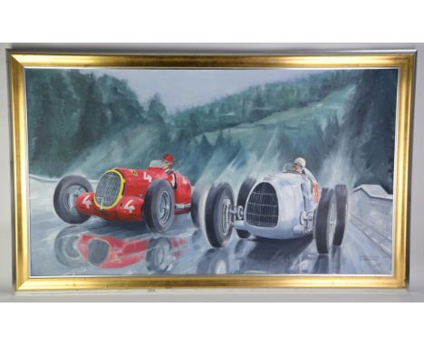 Dereck Anthony Brooks, Eifel Rennen 1936, Nurburg Ring, oil on canvas, framed, signed, 60 x 110cm. Please note this lot has t