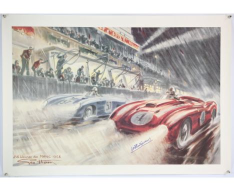 A Collection of 5 Large Geo Ham Racing Lithographs - To include, Signed Maurice Trintignant showing him at the wheel of his F