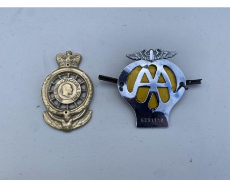 2 x Vintage classic car badges. Chrome metal AA and RAC badge. Please note this lot has the standard Ewbank's standard buyers