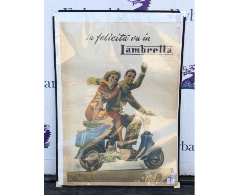 Large Vintage Vespa poster (70cm in width, 98cm high) and Villiers engine diagram posters, 58cm in height, 90cm in width. Ple