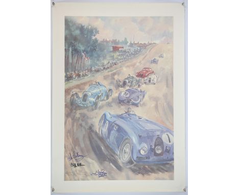 A Collection of 5 Geo Ham Large Racing Lithographs - To include, Signed by Lee Leston and two others showing Bagatti in first