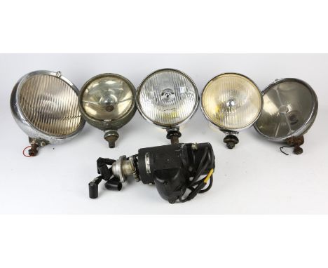 Collection of Five Vintage Headlamps - To include various Lucas King of the Roads, Lucas fog lamp STF700, Lucas M5 and Marcha