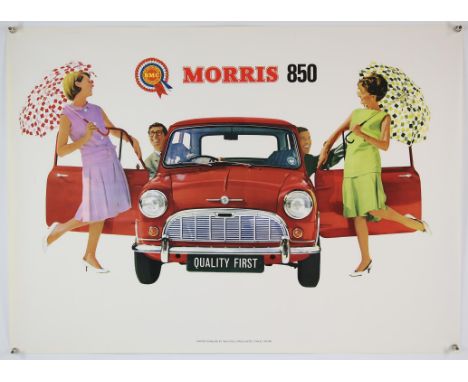 BMC Morris 850 Mini Car poster - This dealership promo showing the iconic red mini and the imagery suggesting that women woul