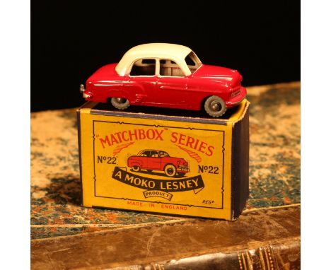 Matchbox '1-75' series diecast model 22a Vauxhall Cresta, maroon body with cream upper and roof, unpainted metal wheels, boxe