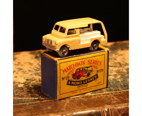 Matchbox '1-75' series diecast model 29a Bedford milk delivery van/float, light brown/tan body with white milk bottles, unpai