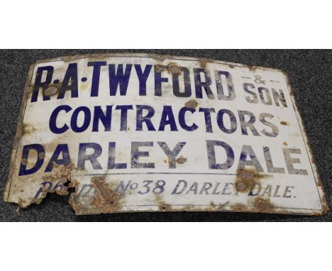 Advertising, Derbyshire Interest - a rectangular shaped single sided enamel sign, cobalt blue lettering on a white ground, 'R