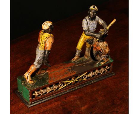 Americana, Sporting Interest - a late 19th century painted cast iron novelty mechanical money box or bank, Dark Town Battery,