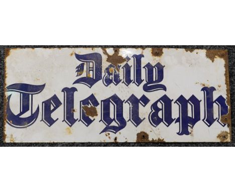 Advertising - a rectangular shaped single sided enamel sign, cobalt blue lettering on a white ground, 'DAILY TELEGRAPH', 19cm