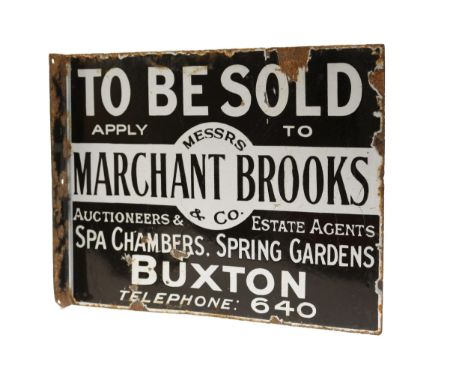 Advertising, Derbyshire Interest - a rectangular shaped double sided flanged enamel sign, white and black lettering on a blac