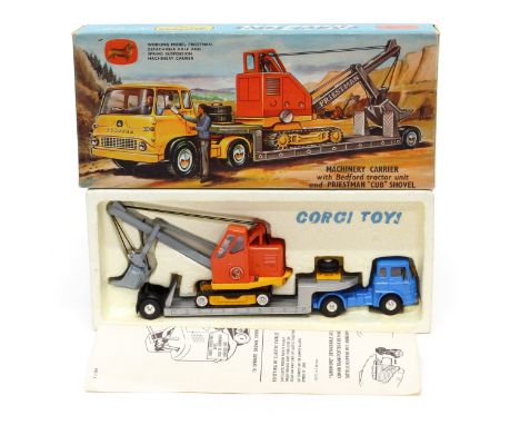 Corgi Toys Gift Set 27 machinery carrier with Bedford tractor unit and Priestman "Cub" shovel, comprising blue Bedford cab un