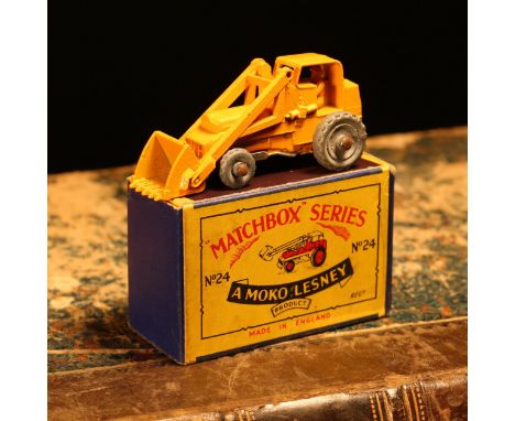 Matchbox '1-75' series diecast model 24a hydraulic excavator, deep yellow body with black and white 'WEATHERILL HYDRAULIC' de