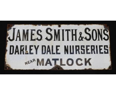 Advertising, Derbyshire Interest - a rectangular shaped single sided enamel sign, black lettering on a white ground, 'JAMES S