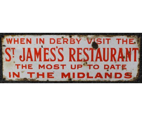 Advertising, Derbyshire Interest - a rectangular shaped single sided enamel sign, red lettering on a white ground, 'WHEN IN D