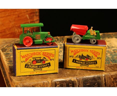 Matchbox '1-75' series diecast models, comprising 1a diesel road roller (Aveling Barford), green body and canopy with red whe