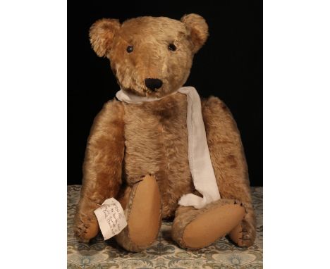 A large early 20th century jointed golden mohair teddy bear, attributed to Steiff (Germany) and affectionately named Bernard,