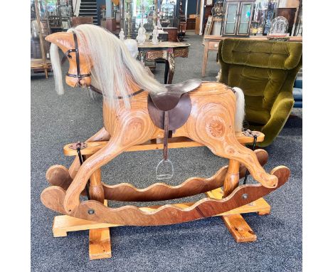 Juvenalia &amp; Childhood Memories - an Ian Armstrong handmade 'Victorian' style carved wooden rocking Horse on safety stand,