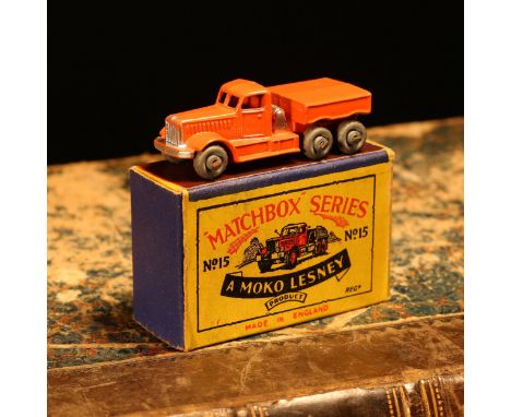 Matchbox '1-75' series diecast model 15a Diamond T prime mover, orange cab and body with silver grille, unpainted metal wheel