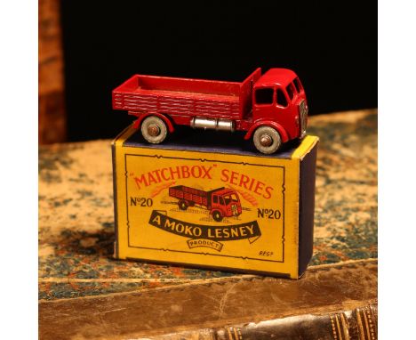 Matchbox '1-75' series diecast model 20a E.R.F. stake truck, maroon cab and body with silver grille, unpainted metal wheels, 