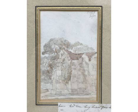 FRAMED WATERCOLOUR SKETCH OF THE MANOR HOUSE PAXHILL SUSSEX BY JOHN CONSTABLE (1776-1837)J S MASS & CO LTD GALLERY LABEL ON T