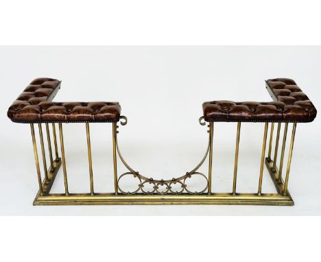 CLUB FENDER, early 20th century Edwardian hand finished button tan brown leather on shaped and scroll drop centre support, 16