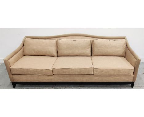 SOFA, large in an oatmeal woven fabric with a humped back, 250cm W x 82cm H x 90cm D.