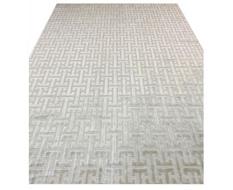 FINE CONTEMPORARY ART DECO DESIGN SILVER BAMBOO SILK CARPET, 361cm x 253cm.