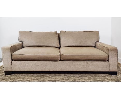 SOFA, in a brown fabric, 210cm W x 95cm D.