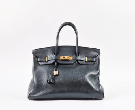 HERMÈS BIRKIN 35 DARK GREEN, gold tone hardware, top handles, colour matching leather lining, one zip pocket, one single patc