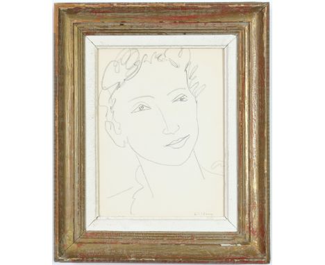 HENRI MATISSE, Portrait signed and dated in the plate, lithograph, numbered edition 2000 French distressed frame, 31cm x 22cm