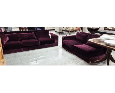 CORNER SOFA, in burgundy velvet, 260cm W x 280cm D.