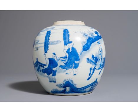 A Chinese blue and white ginger jar with playing boys, Kangxi H.: 20,5 cm We have more lots available exclusively on our webs