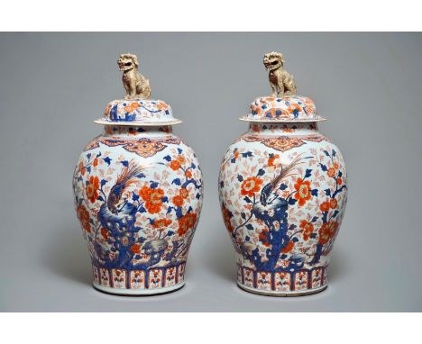 A pair of very large Chinese Imari-style vases and covers with pheasants, Kangxi H.: 67,5 cm We have more lots available excl