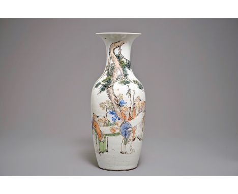 A large Chinese qianjiang cai vase with sages holding a scroll, 19/20th C. H.: 59 cm We have more lots available exclusively 