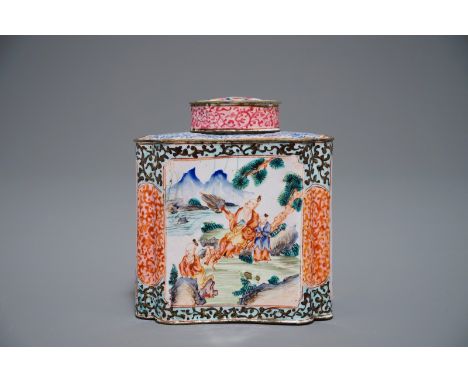 A Chinese Canton enamel tea caddy and cover, Qing H.: 10 cm We have more lots available exclusively on our website www.rm-auc