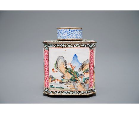 A Chinese Canton enamel tea caddy and cover, Qing H.: 10 cm We have more lots available exclusively on our website www.rm-auc