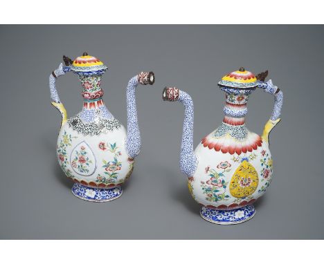 Two Chinese Canton enamel ewers and covers, Qianlong H.: 29,5 cm We have more lots available exclusively on our website www.r