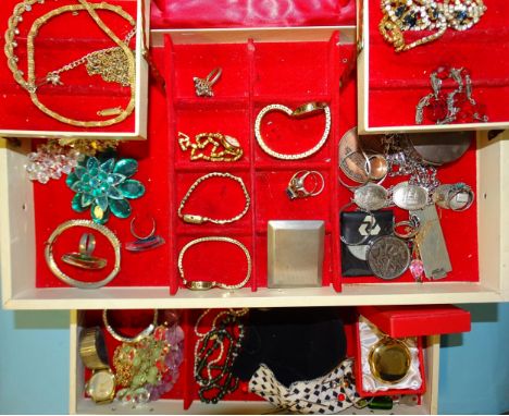 A large jewellery box of costume jewellery,&nbsp;an engine-turned silver marked book holder and other items.