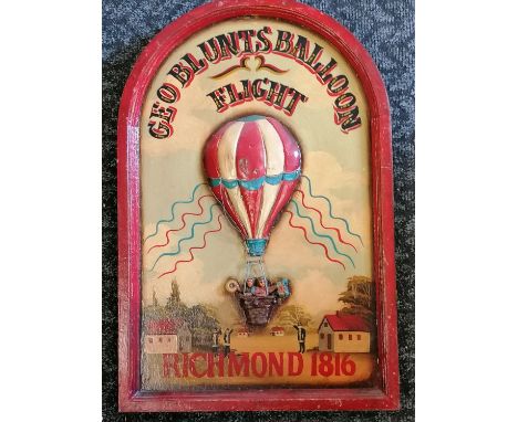 Vintage 'Geo Blunts balloon flight Richmond 1816' hand painted commemorative panel - 60cm x 40cm