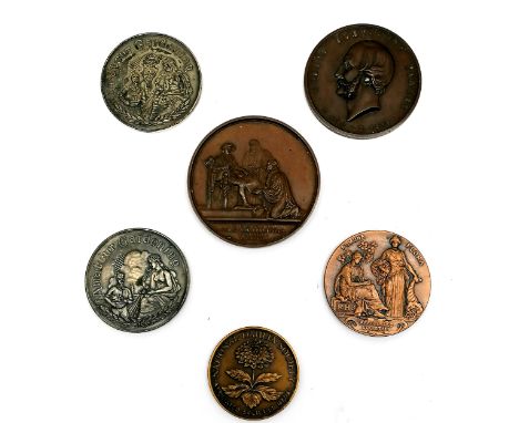 6 x presentation medallions inc Army medical school (Edmund Alexander Parkes), Dahlia society, 2 x amateur gardening etc - la