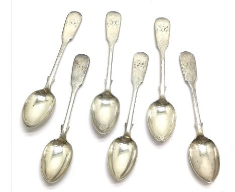 1863 Exeter silver set of 6 x fiddle pattern teaspoons by James and Josiah Williams &amp; Co - 14.8cm &amp; 136g 