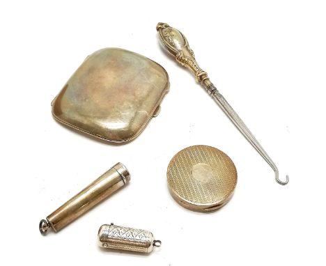 Qty of silver - 2 cheroot holders (shortest 4cm &amp; bright cut), empty compact holder, cigarettes case &amp; silver handled