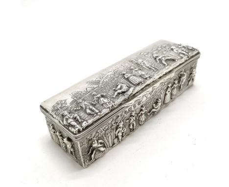 1897 silver embossed rectangular lidded box by Thomas Hayes - 14.5cm x 5cm x 4cm high &amp; 154g - has 3 small wear holes but