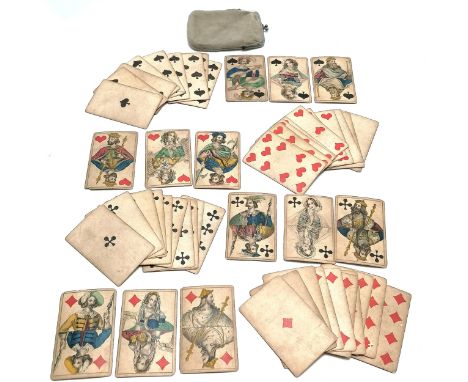 Complete pack of 52 antique playing cards (no jokers) - wear &amp; slight losses to some cards 