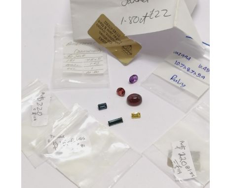 Qty of loose gemstones inc cabochon ruby, garnet etc with some annotation 